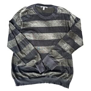 Autumn Cashmere Men's Light Green Striped Cotton Cashmere Blend Sweater Sz XL